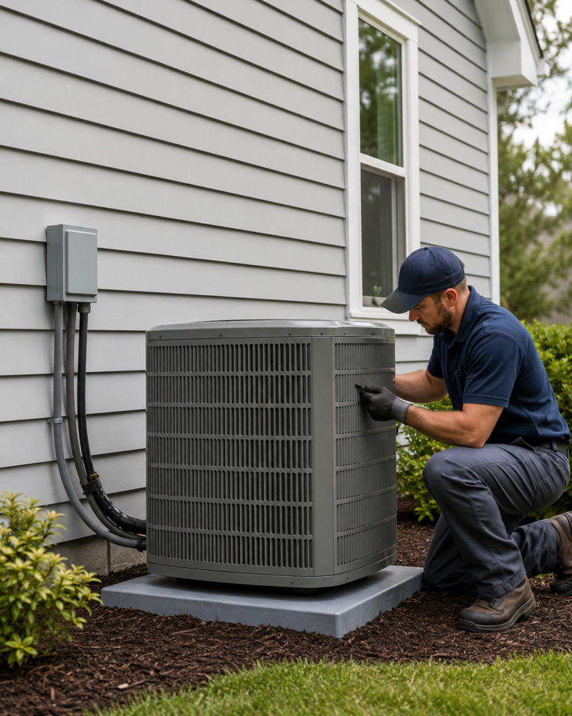 AC maintenance service near an outdoor air conditioning unit